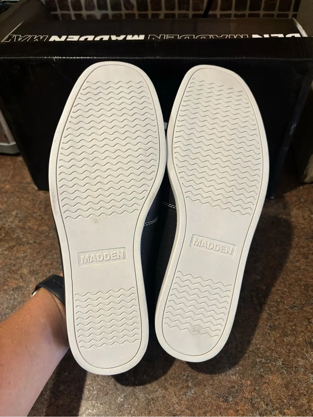 Steve Madden Men's Black Boat Shoes with White Sole